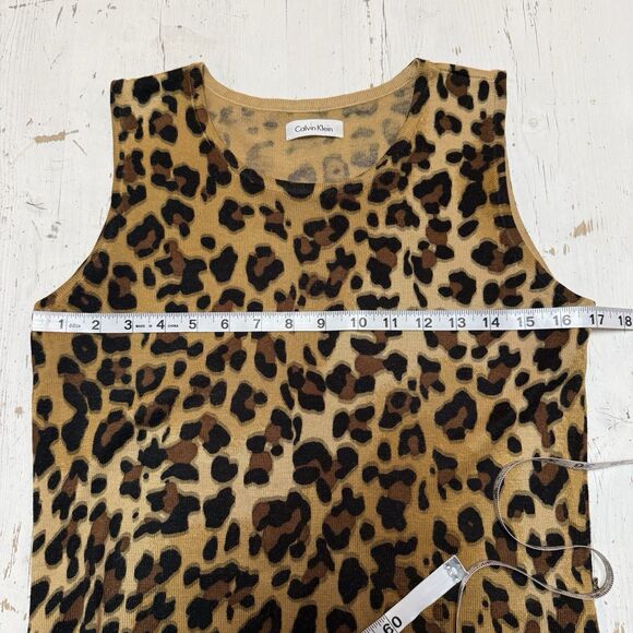 Calvin Klein Dress Women’s S Brown & Black Leopard Print Knit Sleeveless Shift - Picture 6 of 9
